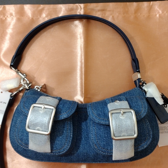Coach Ashton denim crossbody bag Indigo Silver CAK44 - Picture 10 of 15
